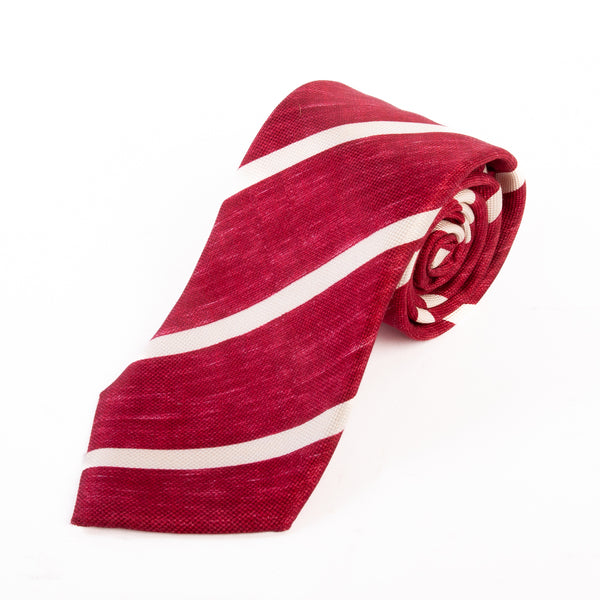 Altea Red on White Painted Stripe Silk Tie