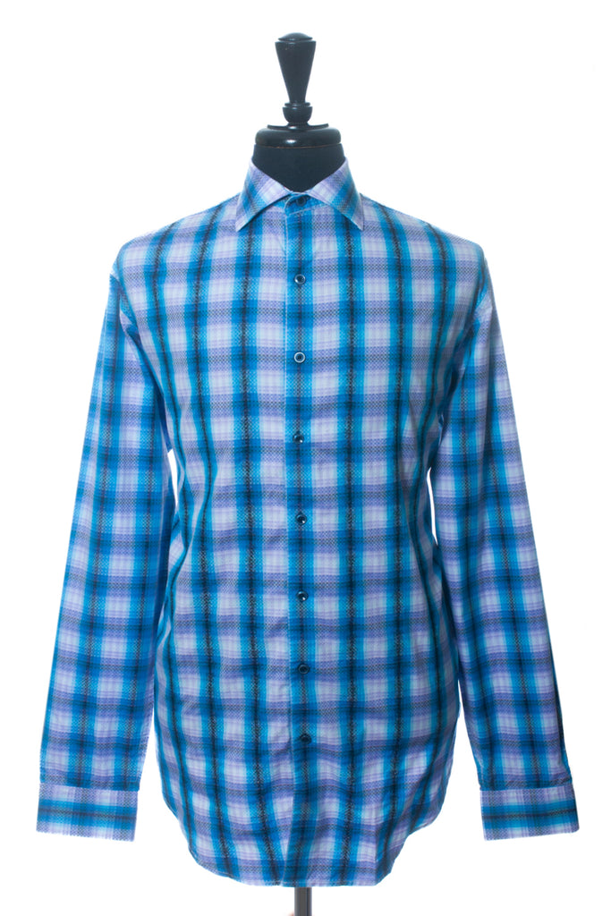 Robert Graham Blue and Lilac Pixel Check Shirt