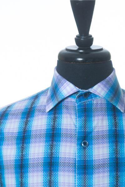 Robert Graham Blue and Lilac Pixel Check Shirt