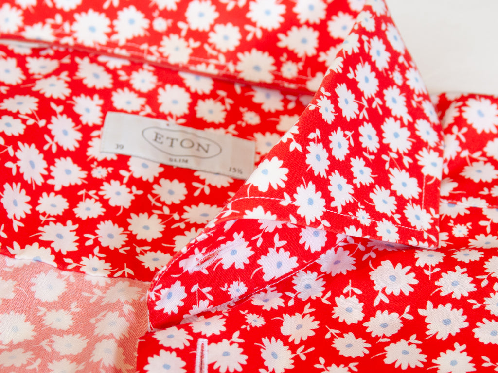 Eton Red Floral Print Slim Fit Shirt