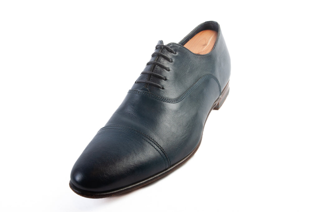 Santoni Handmade Blue Cap Toe Oxfords