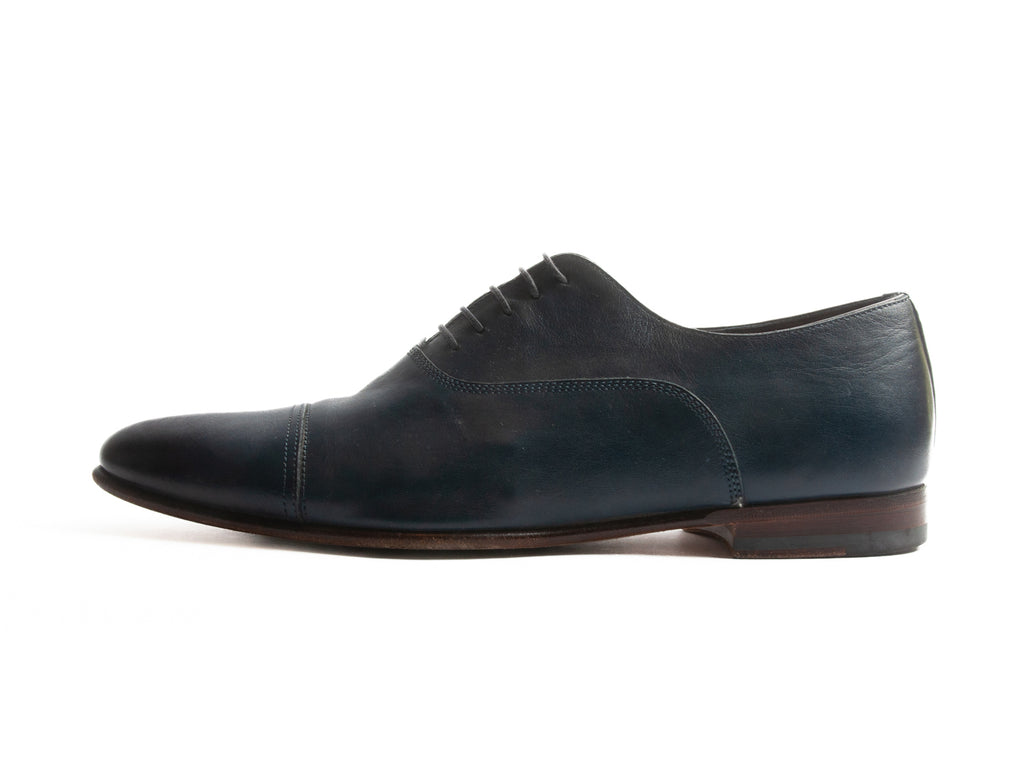 Santoni Handmade Blue Cap Toe Oxfords