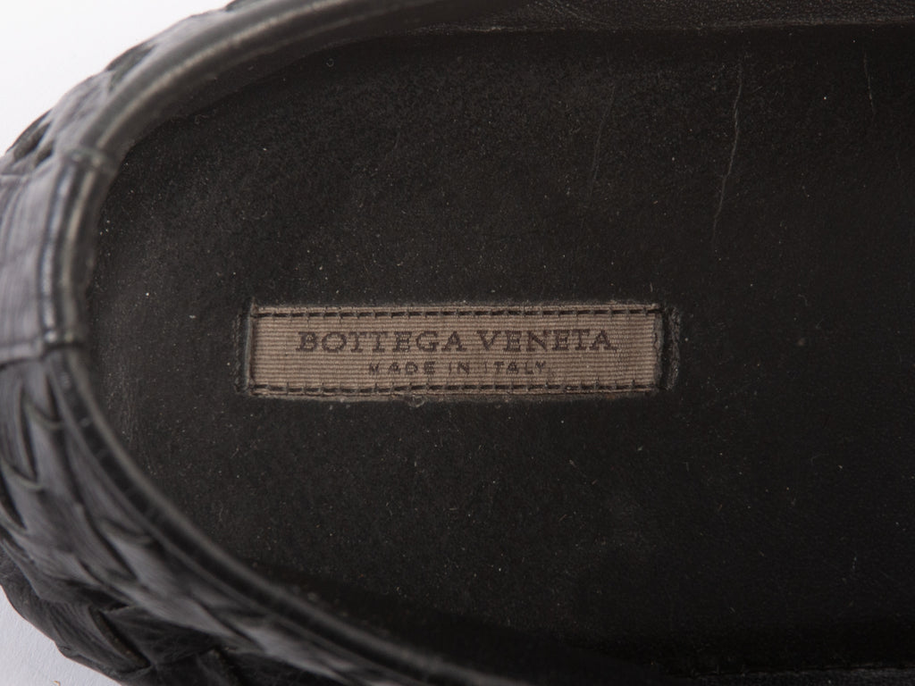 Bottega Veneta Black Woven Leather Slip-Ons