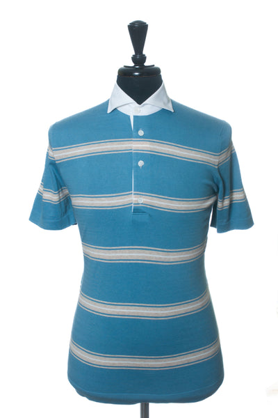 Brunello Cucinelli Blue Striped Polo Shirt