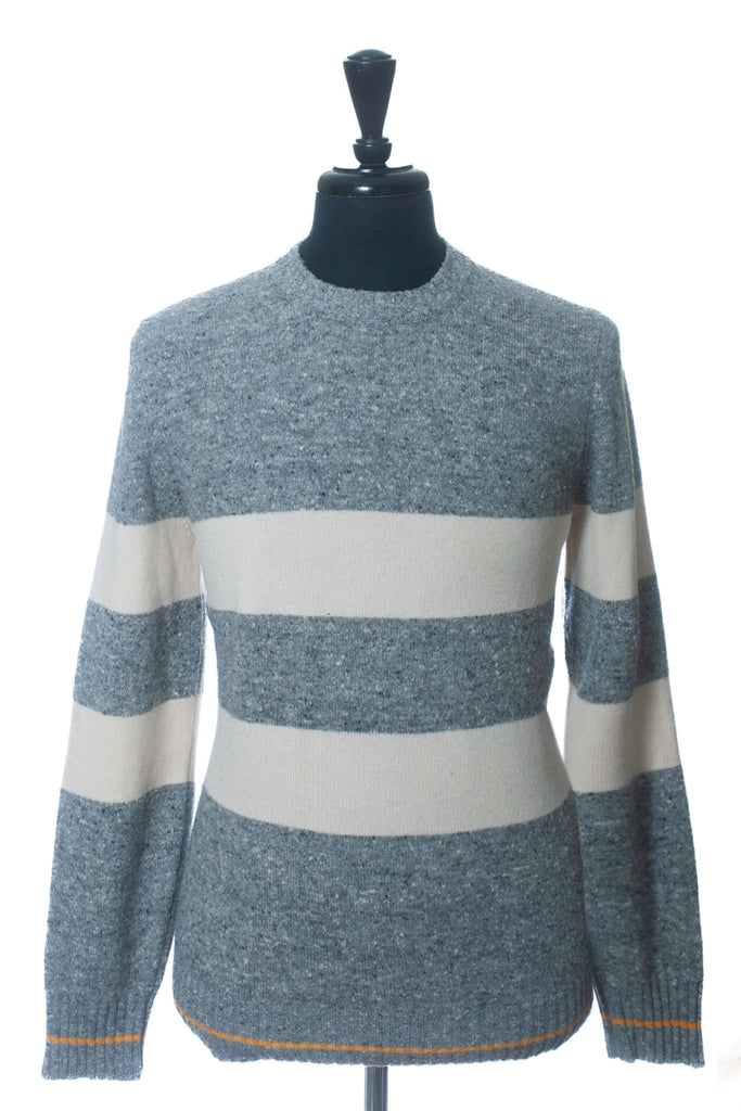 Brunello Cucinelli Grey Striped Cashmere Blend Crew Neck Sweater