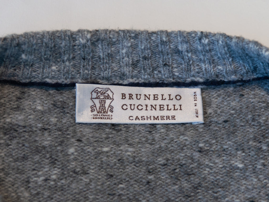 Brunello Cucinelli Grey Striped Cashmere Blend Crew Neck Sweater