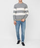 Brunello Cucinelli Grey Striped Cashmere Blend Crew Neck Sweater