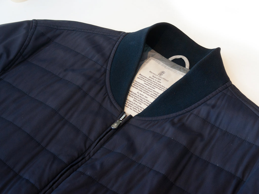 Brunello Cucinelli Navy Blue Eco Feather Quilted Jacket