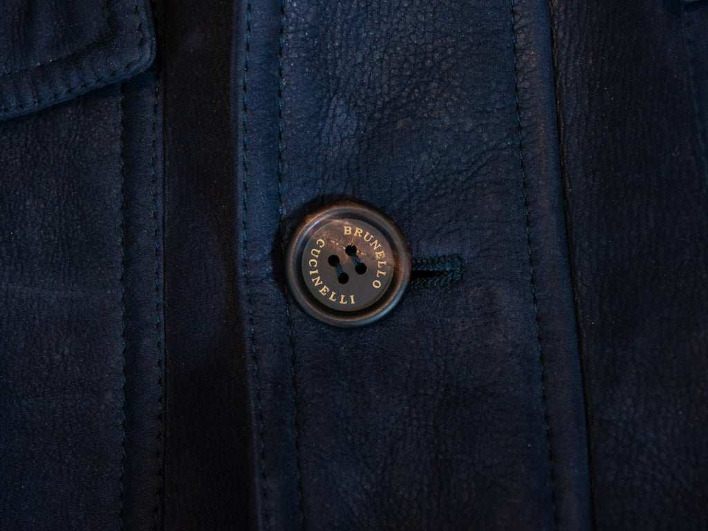 Brunello Cucinelli Navy Blue Shearling Coat