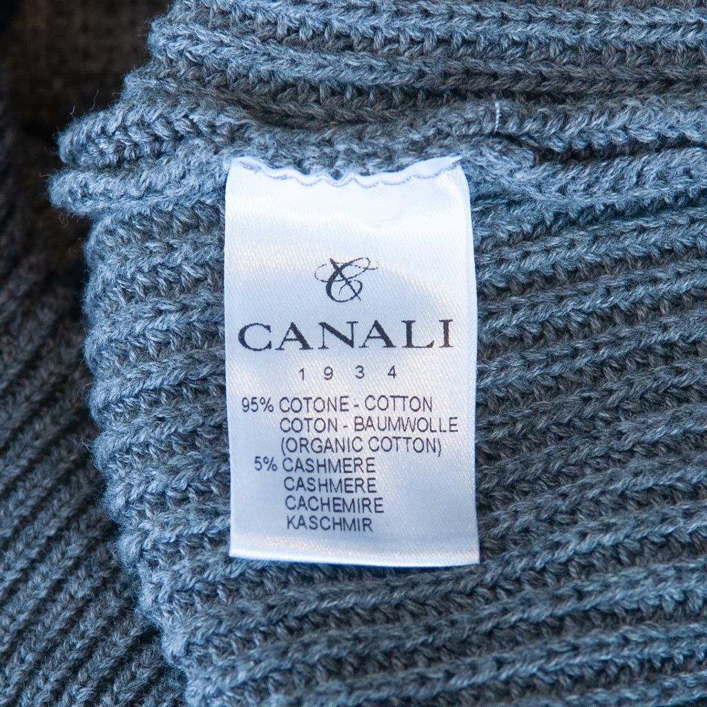 Canali 1934 Grey Cotton Cashmere Cardigan Sweater