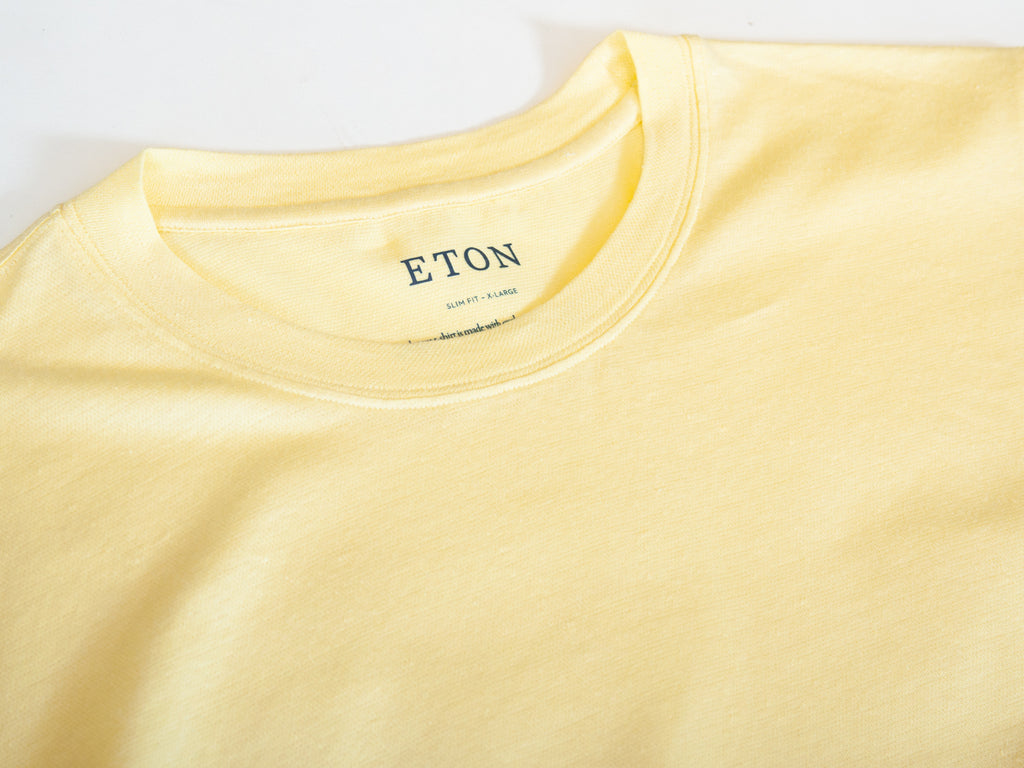 Eton Pale Yellow Slim Fit Linen Blend T-Shirt