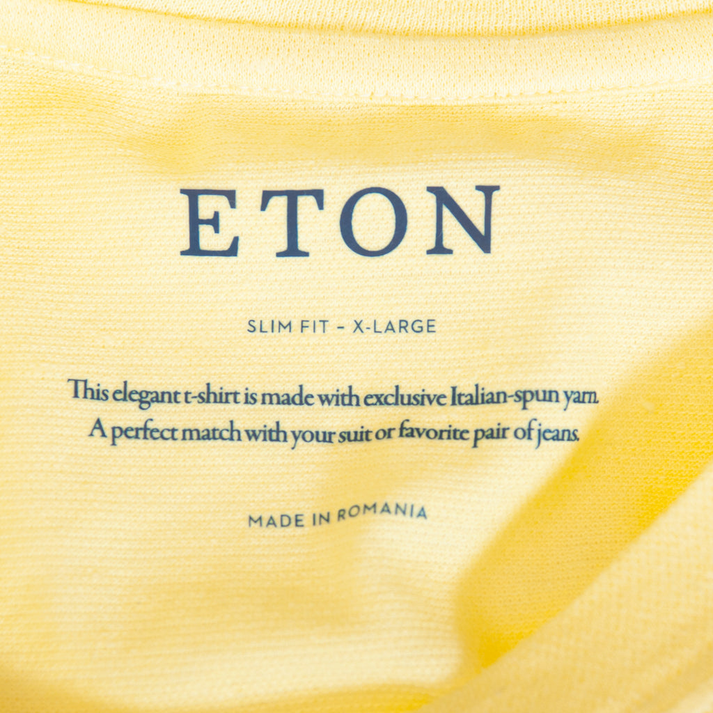 Eton Pale Yellow Slim Fit Linen Blend T-Shirt