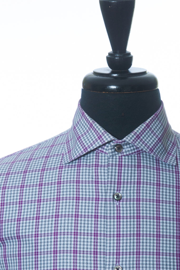 Stenstroms Green and Purple Check Fitted Body Shirt