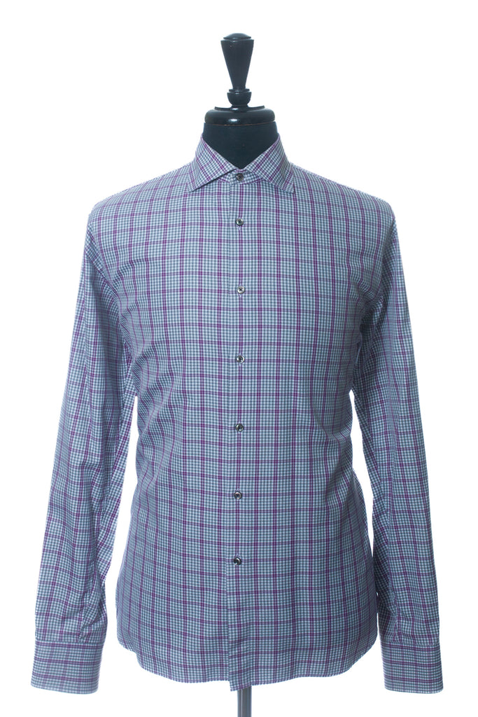 Stenstroms Green and Purple Check Fitted Body Shirt