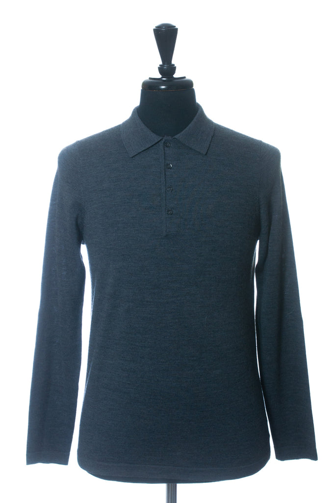 Patrick Assaraf Grey Merino Wool Collared Knit