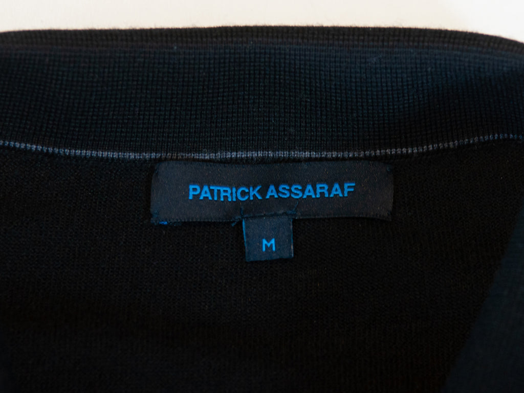 Patrick Assaraf Black Merino Wool Collared Knit