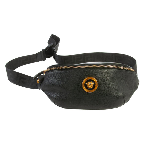 Versace Black Leather Medusa Hip Bag