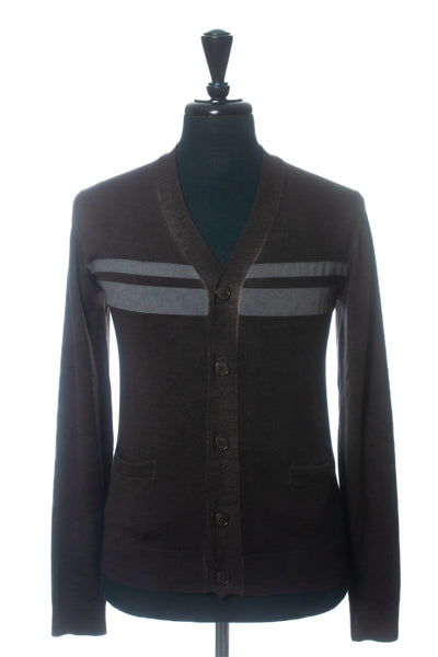 J.Lindeberg Brown Garment Dyed Striped Merino Wool Cardigan Sweater