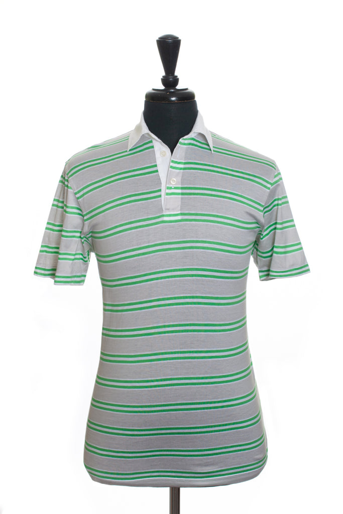 Zegna Sport Green on Grey Stripe Polo Shirt