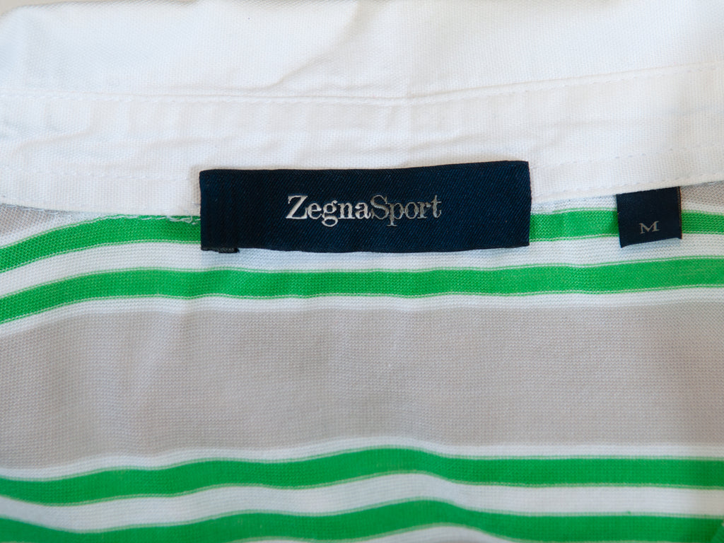 Zegna Sport Green on Grey Stripe Polo Shirt