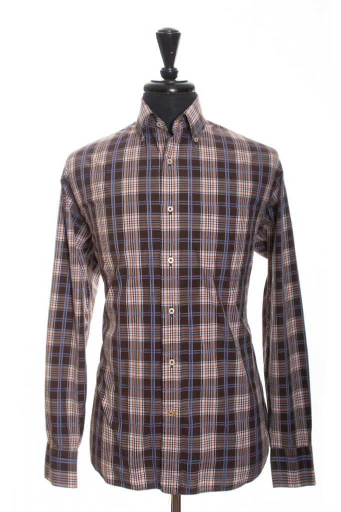 Robert Talbott Carmel Brown Plaid Button Down Shirt