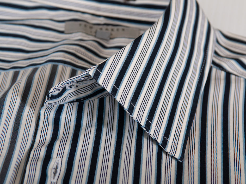 Ted Baker Navy Blue Striped French Cuff Shirt 15.5