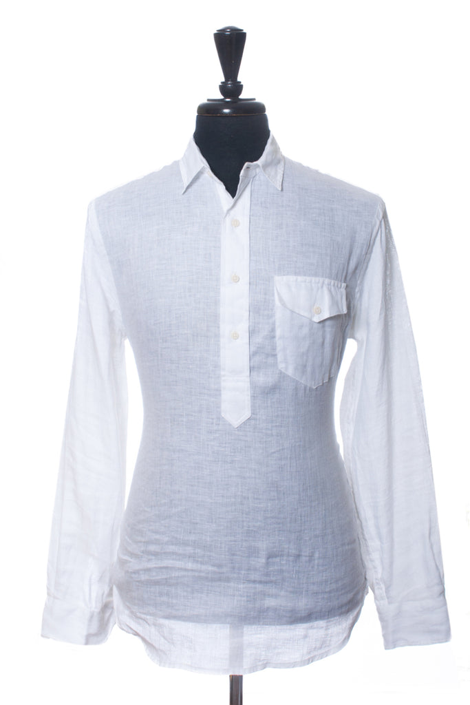 Gitman Vintage White Linen Pullover Shirt