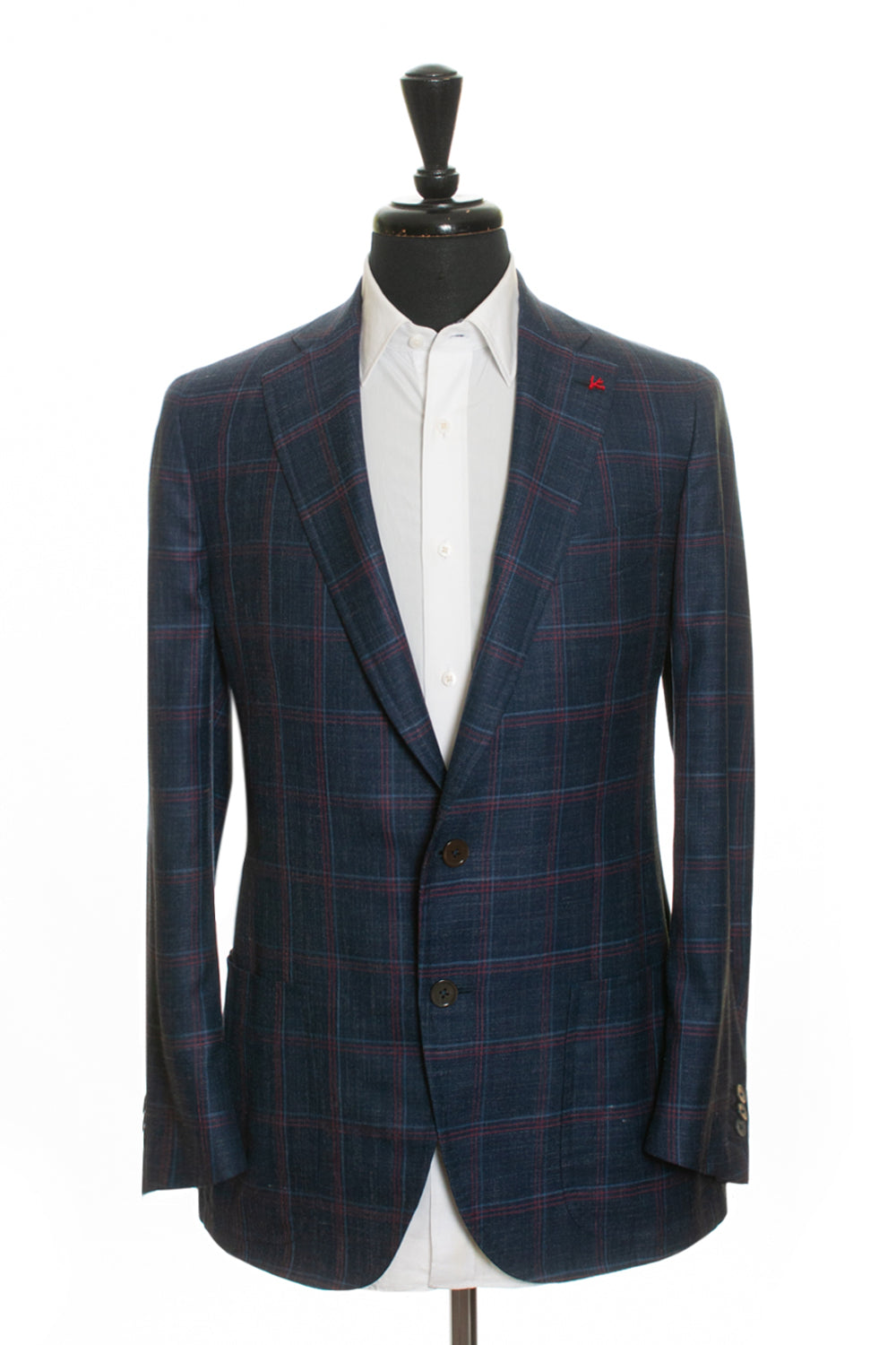 Isaia Navy Blue Check Silk Linen Dustin Blazer