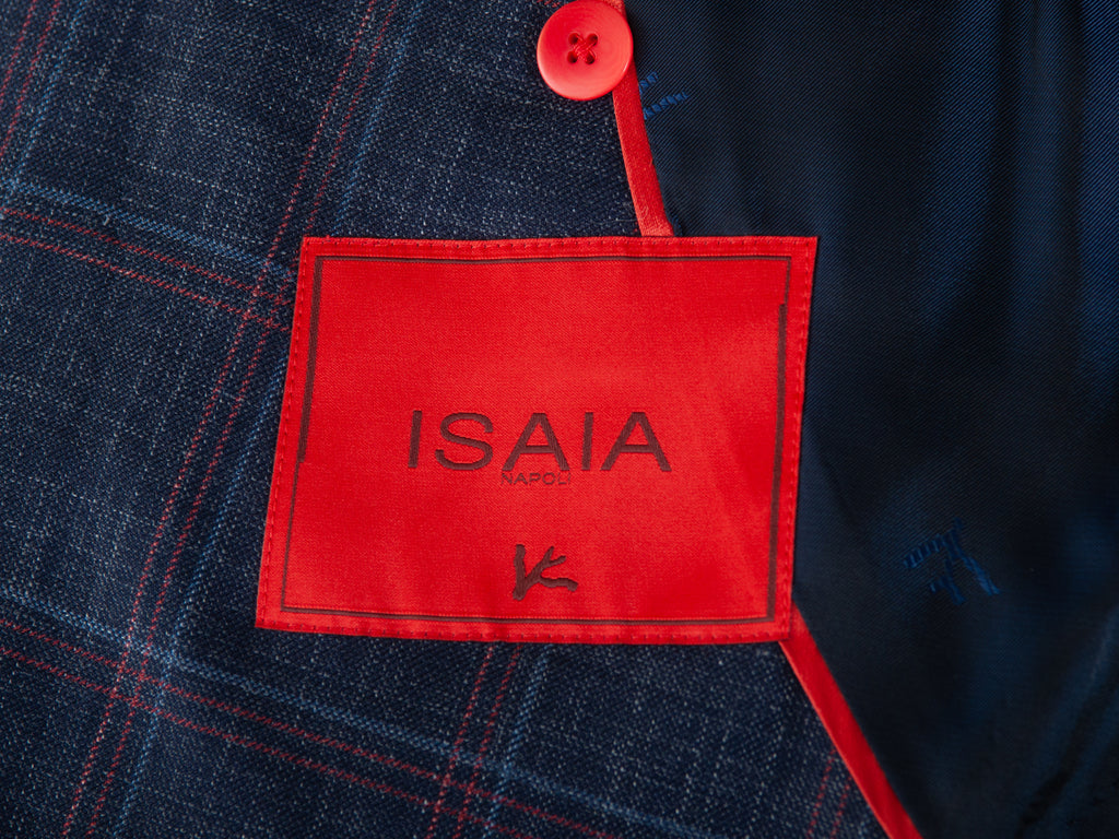 Isaia Navy Blue Check Silk Linen Dustin Blazer