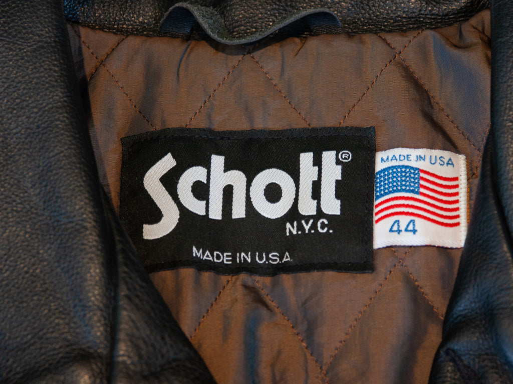 Schott USA Black Leather Car Coat