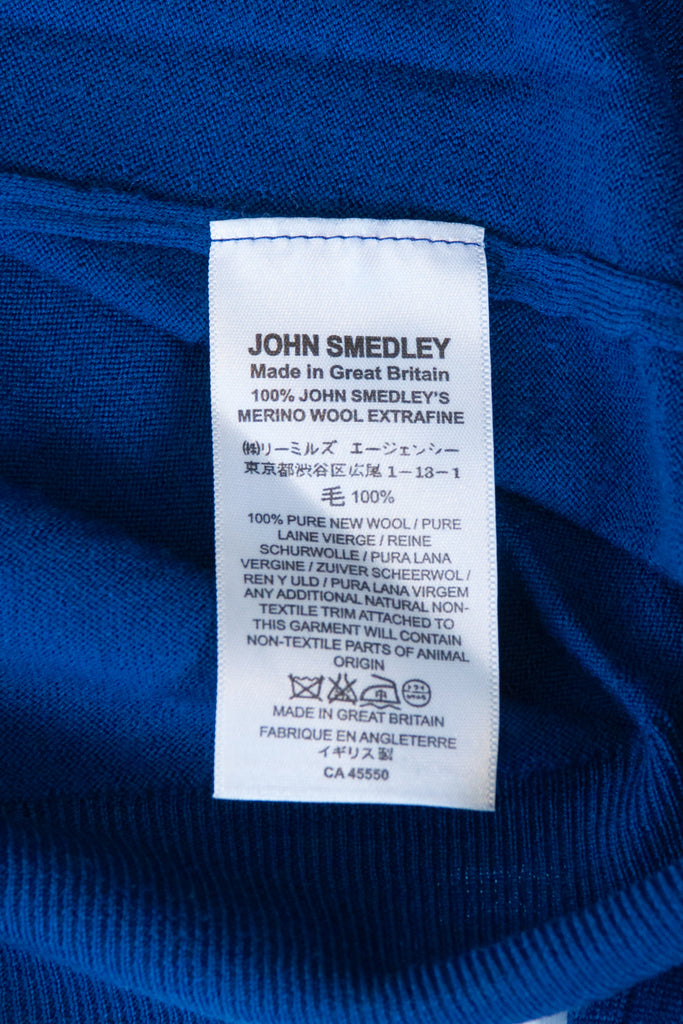 John Smedley Blue Extra Fine Merino Wool Crew Neck Sweater