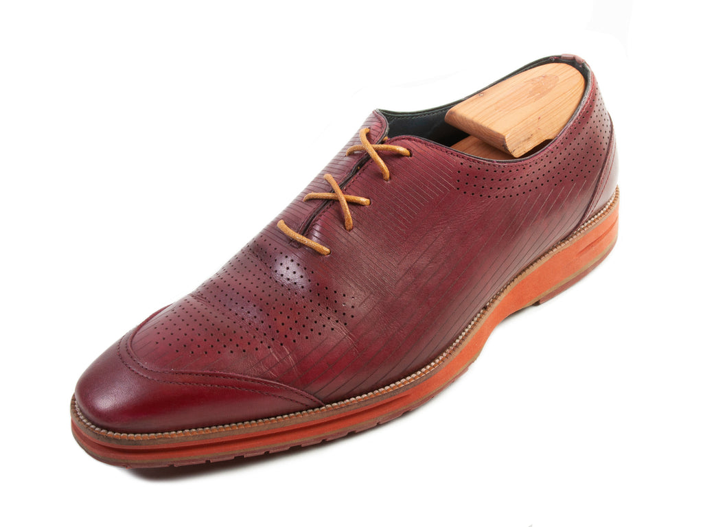 Angel Infantes Limited Series Deep Red Scored and Perforated Leather Shoes