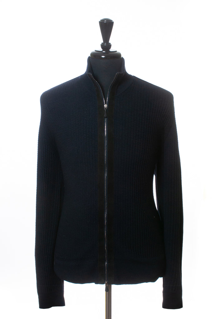 Tom Ford Navy Blue Silk Cashmere Waffle Knit Cardigan Sweater